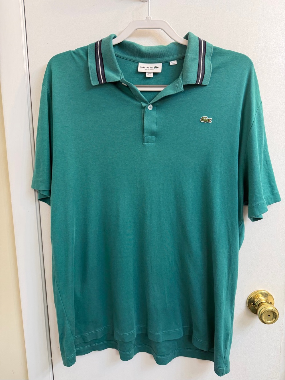 Lacoste Men's Teal Polo with Striped Contrast Collar